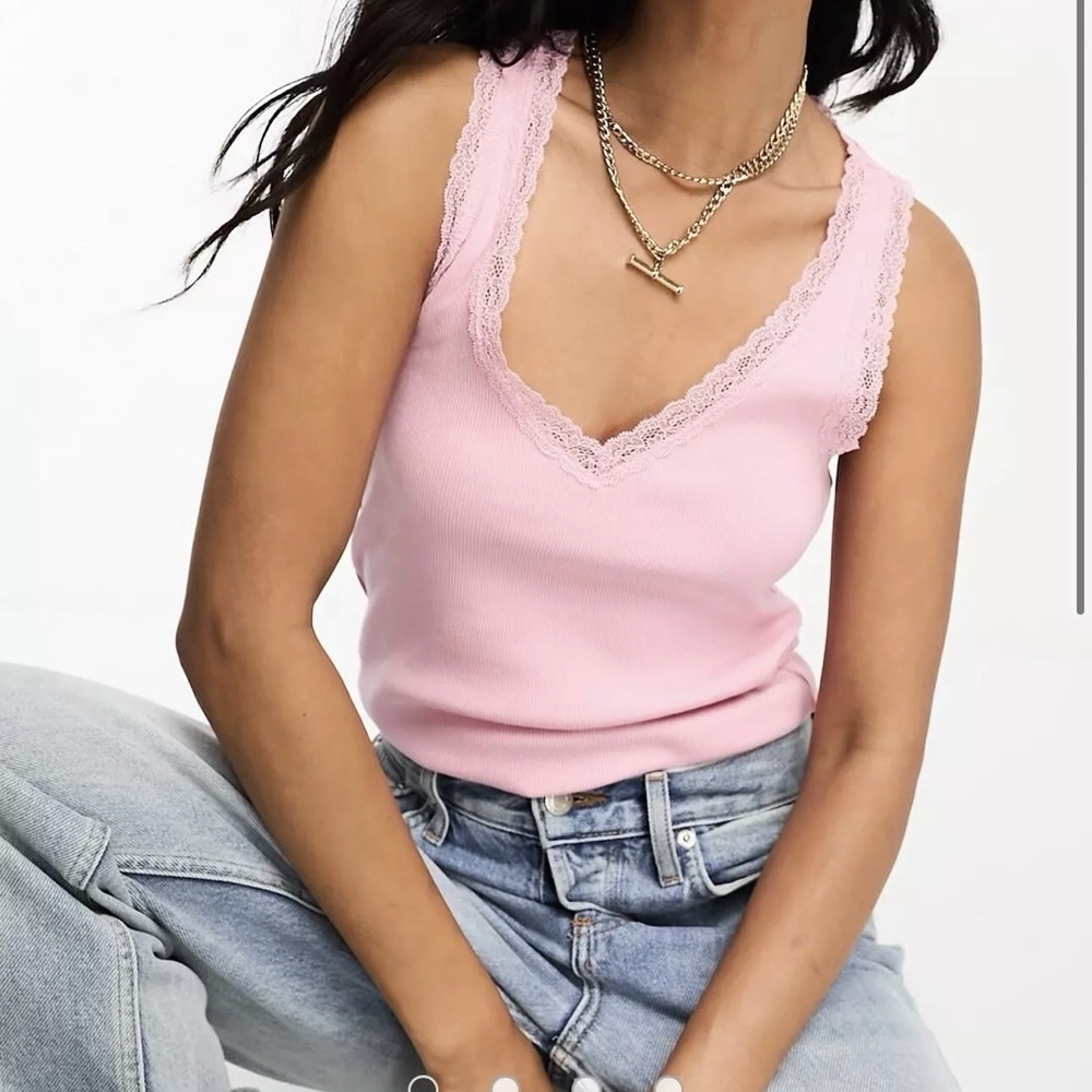 Mango Size S Pink Lace Trim Tank Top